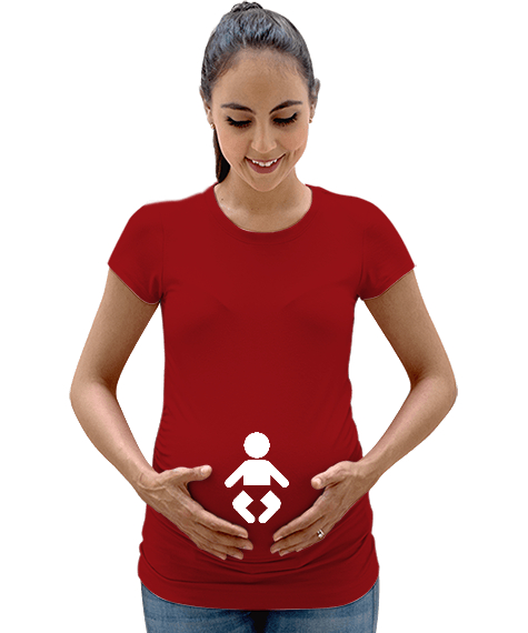 Tisho - Dikkat Bebek Var Kırmızı Kadın Hamile Tişört