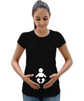 Dikkat Bebek Var Siyah Kadın Hamile Tişört - Tisho