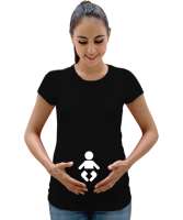 Dikkat Bebek Var Siyah Kadın Hamile Tişört - Tisho