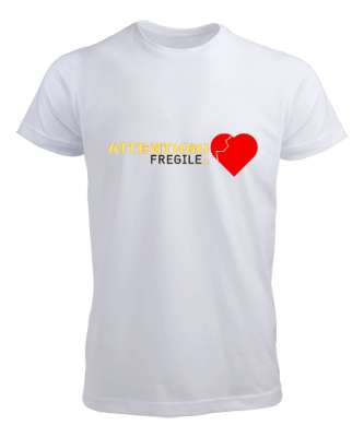 DİKKAT KIRILIR KALP Beyaz Erkek Tişört - Tisho