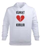 Dikkat Kırılır Kırık Kalp Beyaz Erkek Kapüşonlu Hoodie Sweatshirt - Tisho