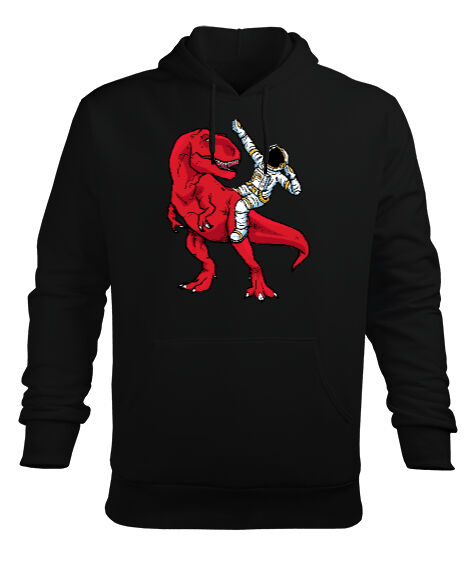 Tisho - Dinazor, Astronot Siyah Erkek Kapüşonlu Hoodie Sweatshirt