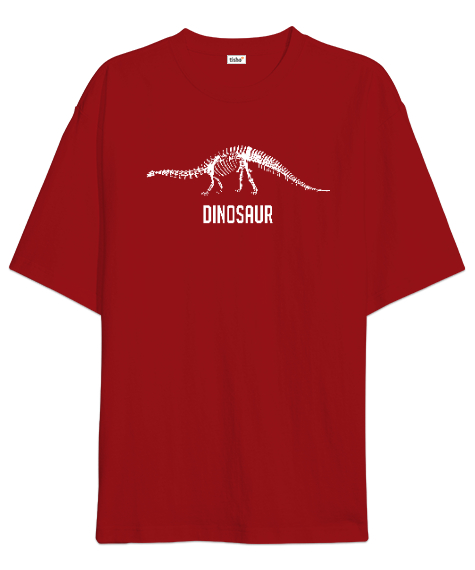 Tisho - Dinazor İskelet Kırmızı Oversize Unisex Tişört