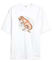 Dinozor - Dinosaur Beyaz Oversize Unisex Tişört - Tisho