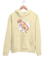 Dinozor - Dinosaur Krem Unisex Kapşonlu Sweatshirt - Tisho