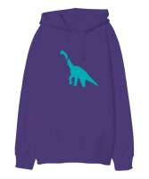 Dinozor Mor Oversize Unisex Kapüşonlu Sweatshirt - Tisho