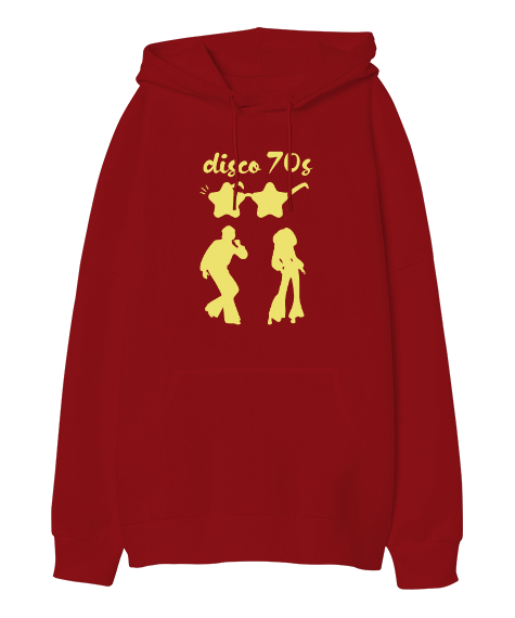 Tisho - Disko - Disco - 70ler Kırmızı Oversize Unisex Kapüşonlu Sweatshirt