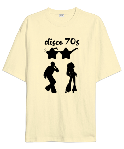 Tisho - Disko - Disco - 70ler Krem Oversize Unisex Tişört
