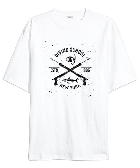Tisho - Diving Spearfish Beyaz Oversize Unisex Tişört
