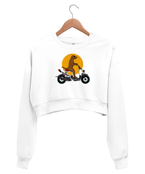 Tisho - Dog Bike Beyaz Kadın Crop Sweatshirt