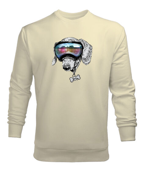 Tisho - Dog Eyeglass Krem Erkek Sweatshirt
