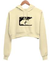 doğa estetik Krem Kadın Crop Hoodie Kapüşonlu Sweatshirt - Tisho
