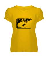 doğa estetik Sarı Kadın V Yaka Tişört - Tisho