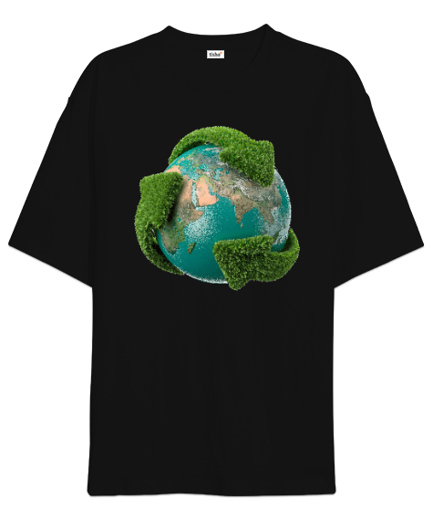 Tisho - Doğa - Nature - Geri Dönüşüm Siyah Oversize Unisex Tişört