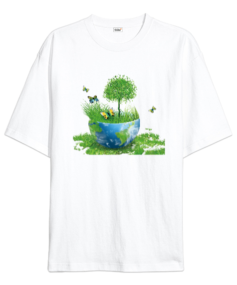 Tisho - Doğa - Nature V1 Beyaz Oversize Unisex Tişört