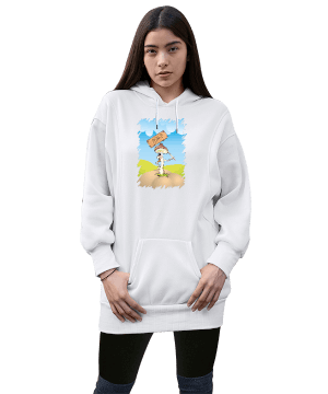Tisho - doğa tasarımlı Kadın Uzun Hoodie Kapüşonlu Sweatshirt