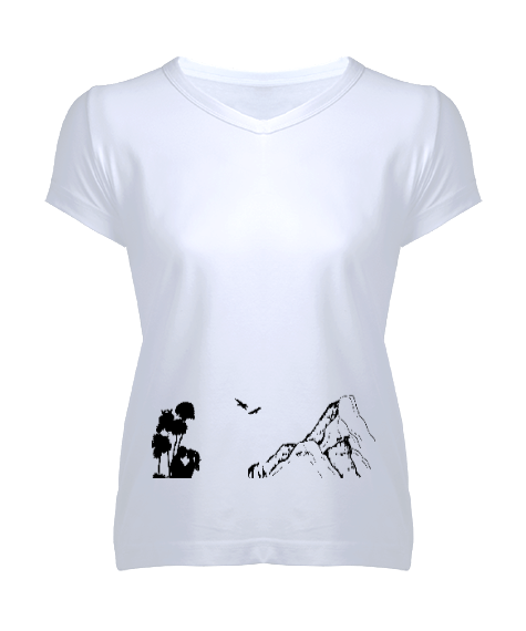 Tisho - Doğa ve aşk temalı özel tasarım Kadın V Yaka Tişört