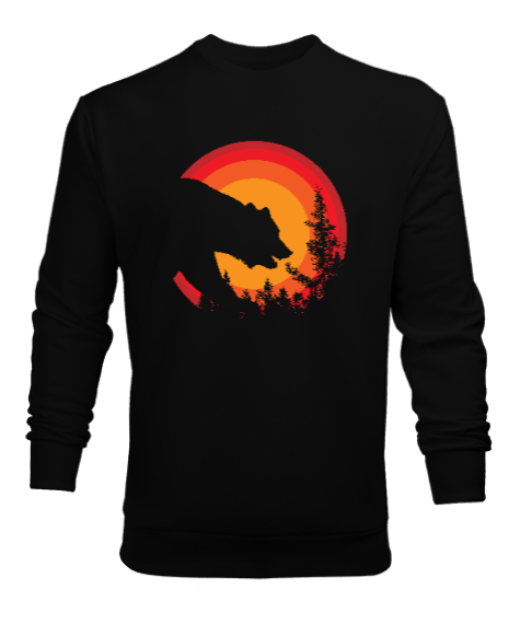 Tisho - Doğa ve Ayı Silüet - Bear Siyah Erkek Sweatshirt