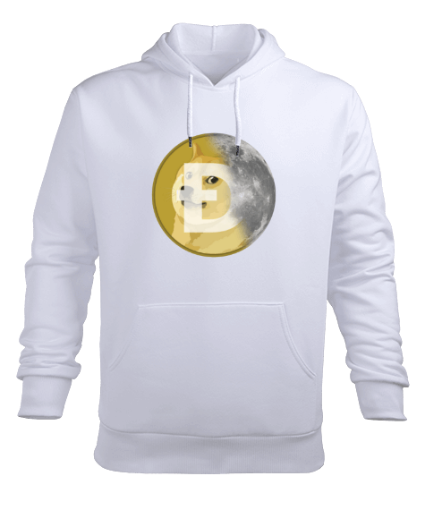 Tisho - DOGE to the Moon v1H Beyaz Erkek Kapüşonlu Hoodie Sweatshirt