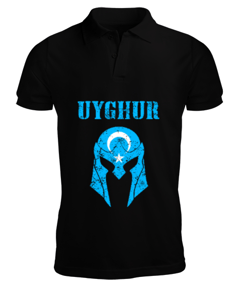 Doğu Türkistan,Uyghur,East Turkestan. Siyah Erkek Kısa Kol Polo Yaka - Tisho
