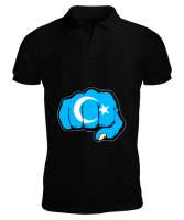 Doğu Türkistan,Uyghur,East Turkestan. Siyah Erkek Kısa Kol Polo Yaka - Tisho