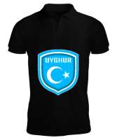Doğu Türkistan,Uyghur,East Turkestan. Siyah Erkek Kısa Kol Polo Yaka - Tisho