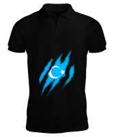 Doğu Türkistan,Uyghur,East Turkestan. Siyah Erkek Kısa Kol Polo Yaka - Tisho