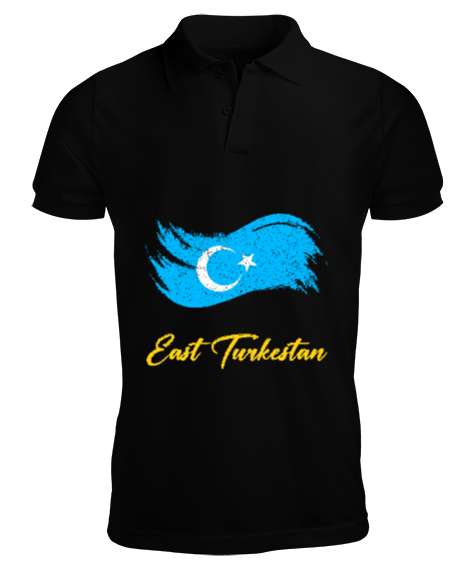 Doğu Türkistan,Uyghur,East Turkestan. Siyah Erkek Kısa Kol Polo Yaka - Tisho