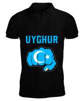 Doğu Türkistan,Uyghur,East Turkestan. Siyah Erkek Kısa Kol Polo Yaka - Tisho