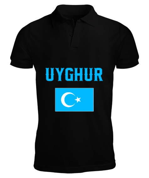 Doğu Türkistan,Uyghur,East Turkestan. Siyah Erkek Kısa Kol Polo Yaka - Tisho