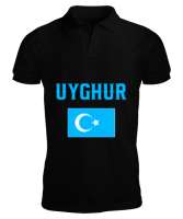 Doğu Türkistan,Uyghur,East Turkestan. Siyah Erkek Kısa Kol Polo Yaka - Tisho
