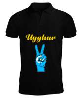 Doğu Türkistan,Uyghur,East Turkestan. Siyah Erkek Kısa Kol Polo Yaka - Tisho