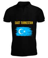 Doğu Türkistan,Uyghur,East Turkestan. Siyah Erkek Kısa Kol Polo Yaka - Tisho