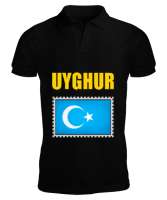 Doğu Türkistan,Uyghur,East Turkestan. Siyah Erkek Kısa Kol Polo Yaka - Tisho