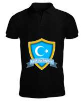 Doğu Türkistan,Uyghur,East Turkestan. Siyah Erkek Kısa Kol Polo Yaka - Tisho