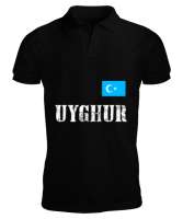 Doğu Türkistan,Uyghur,East Turkestan. Siyah Erkek Kısa Kol Polo Yaka - Tisho