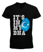 Doğu Türkistan,Uyghur,East Turkestan. Siyah Erkek Kısa Kol V Yaka Tişört - Tisho