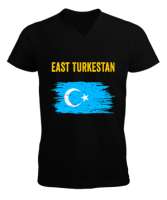 Doğu Türkistan,Uyghur,East Turkestan. Siyah Erkek Kısa Kol V Yaka Tişört - Tisho