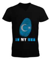 Doğu Türkistan,Uyghur,East Turkestan. Siyah Erkek Kısa Kol V Yaka Tişört - Tisho