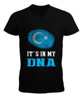 Doğu Türkistan,Uyghur,East Turkestan. Siyah Erkek Kısa Kol V Yaka Tişört - Tisho