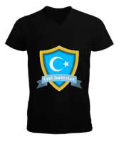 Doğu Türkistan,Uyghur,East Turkestan. Siyah Erkek Kısa Kol V Yaka Tişört - Tisho