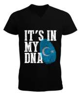 Doğu Türkistan,Uyghur,East Turkestan. Siyah Erkek Kısa Kol V Yaka Tişört - Tisho