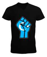 Doğu Türkistan,Uyghur,East Turkestan. Siyah Erkek Kısa Kol V Yaka Tişört - Tisho