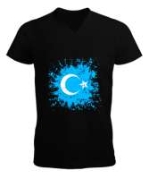 Doğu Türkistan,Uyghur,East Turkestan. Siyah Erkek Kısa Kol V Yaka Tişört - Tisho