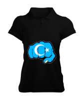 Doğu Türkistan,Uyghur,East Turkestan. Siyah Kadın Polo Yaka Tişört - Tisho