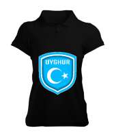 Doğu Türkistan,Uyghur,East Turkestan. Siyah Kadın Polo Yaka Tişört - Tisho