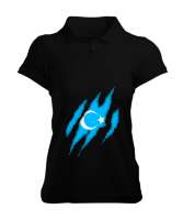 Doğu Türkistan,Uyghur,East Turkestan. Siyah Kadın Polo Yaka Tişört - Tisho