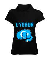 Doğu Türkistan,Uyghur,East Turkestan. Siyah Kadın Polo Yaka Tişört - Tisho