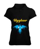 Doğu Türkistan,Uyghur,East Turkestan. Siyah Kadın Polo Yaka Tişört - Tisho