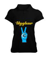 Doğu Türkistan,Uyghur,East Turkestan. Siyah Kadın Polo Yaka Tişört - Tisho